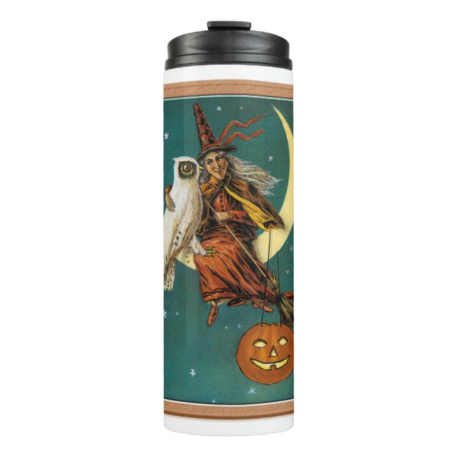 Nostalgic Happy Halloween Witch & Owl Thermal Tumbler (Front)