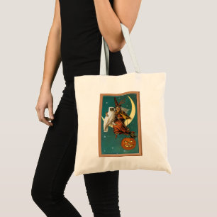 Nostalgic Happy Halloween Witch & Owl Tote Bag