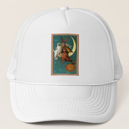 Nostalgic Happy Halloween Witch  Owl Trucker Hat