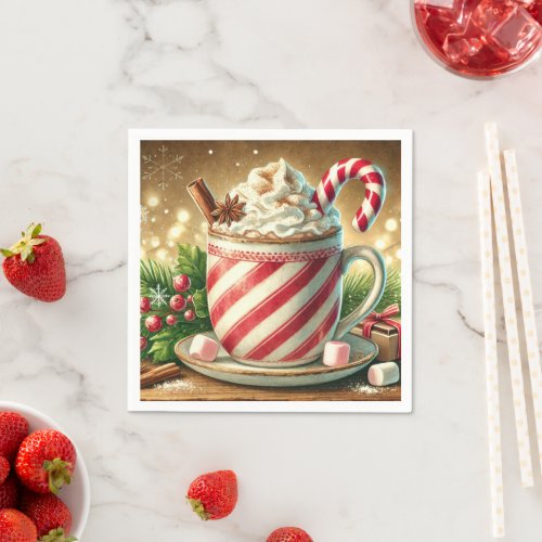 Nostalgic Holiday Candy Cane Warm Cocoa Découpage Napkins