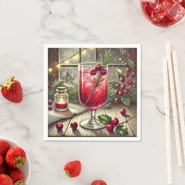 Nostalgic Holiday Drink Cranberry Spritz Découpage Napkins (Insitu)