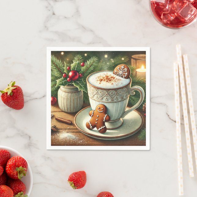 Nostalgic Holiday Hot Milk & Gingerbread Découpage Napkins (Insitu)