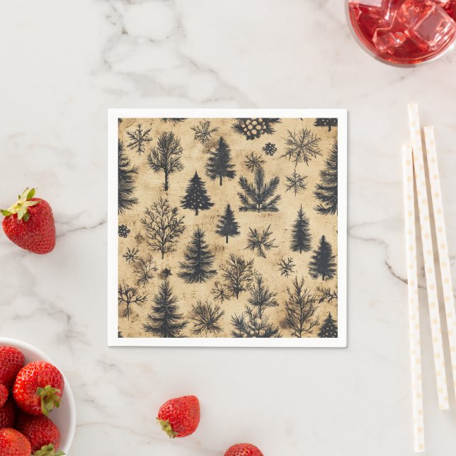 Nostalgic Holiday Monochrome Evergreens Découpage Napkins (Insitu)