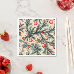 Nostalgic Holiday Ornaments and Branches Découpage Napkins