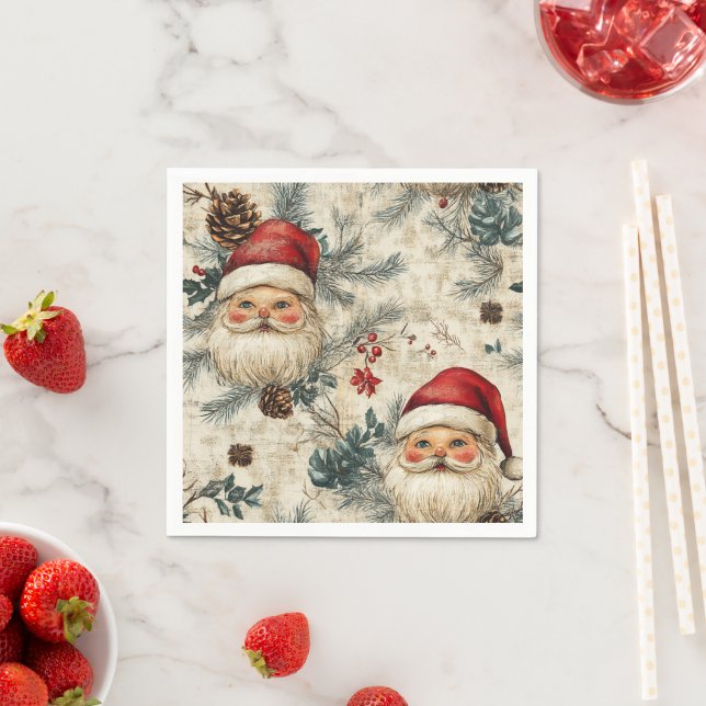Nostalgic Holiday Rosy Santa Pattern Découpage Napkins (Insitu)
