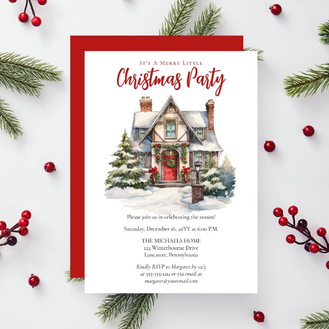Nostalgic Home with Holiday Decor Christmas Party Invitation (Nostalgic English Tudor Style Home with Holiday Decor Christmas Party Invitation)