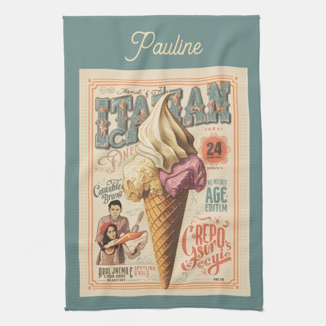 Nostalgic Ice Cream Dream Kitchen Towel (Vertical)