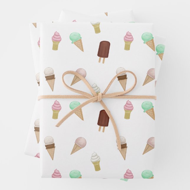 Nostalgic Ice Cream Parlor Birthday Party Wrapping Paper Sheets (In situ)