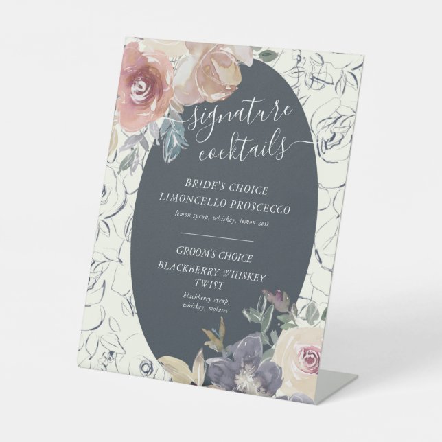 nostalgic indigo blush floral cocktail Sign (Front)