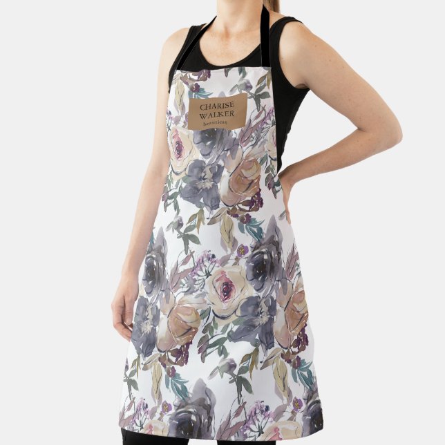 nostalgic indigo blush floral salon monogram apron (Insitu)