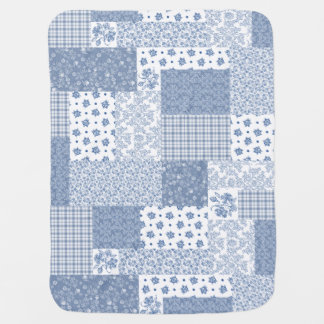 Nostalgic Indigo Faux Patchwork Baby Burp Cloth Swaddle Blanket