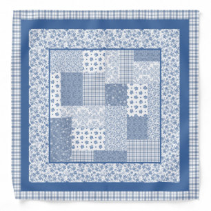 Nostalgic Indigo Faux Patchwork Bandana