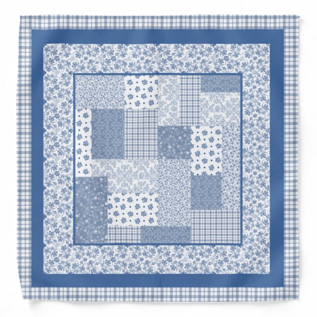 Nostalgic Indigo Faux Patchwork Bandana (Front)