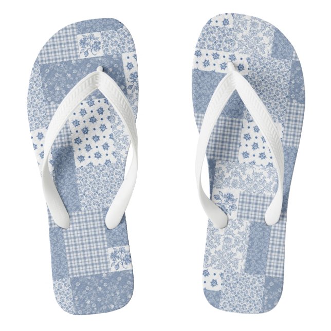 Nostalgic Indigo Faux Patchwork Flip Flops (Footbed)