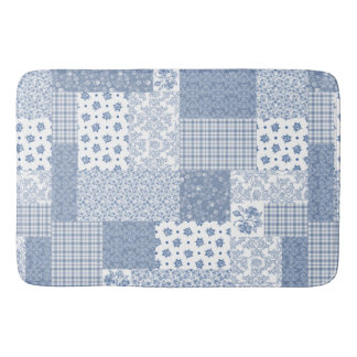 Nostalgic Indigo Faux Patchwork Large Bath Mat