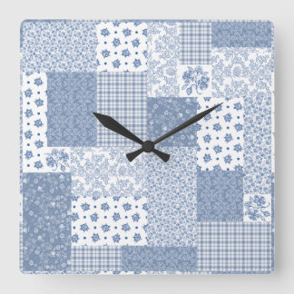 Nostalgic Indigo Faux Patchwork Square Wall Clock