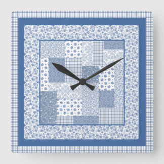 Nostalgic Indigo Faux Patchwork Square Wall Clock
