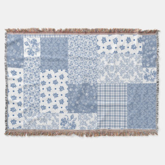 Nostalgic Indigo Faux Patchwork Throw Blanket