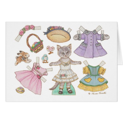 Nostalgic Kitty Cat Easter Paper Doll Card