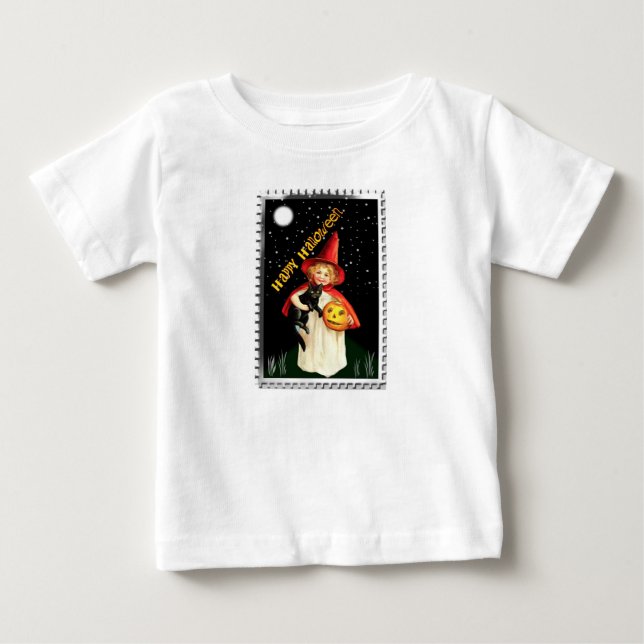 Nostalgic Little Girl, Jack-o’-lantern and Black C Baby T-Shirt (Front)