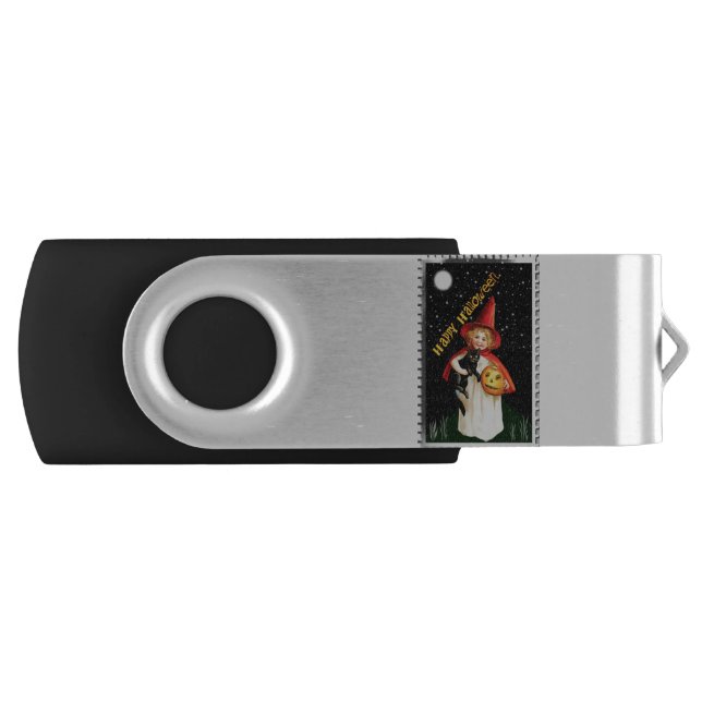 Nostalgic Little Girl, Jack-o’-lantern and Cat Flash Drive (Front)