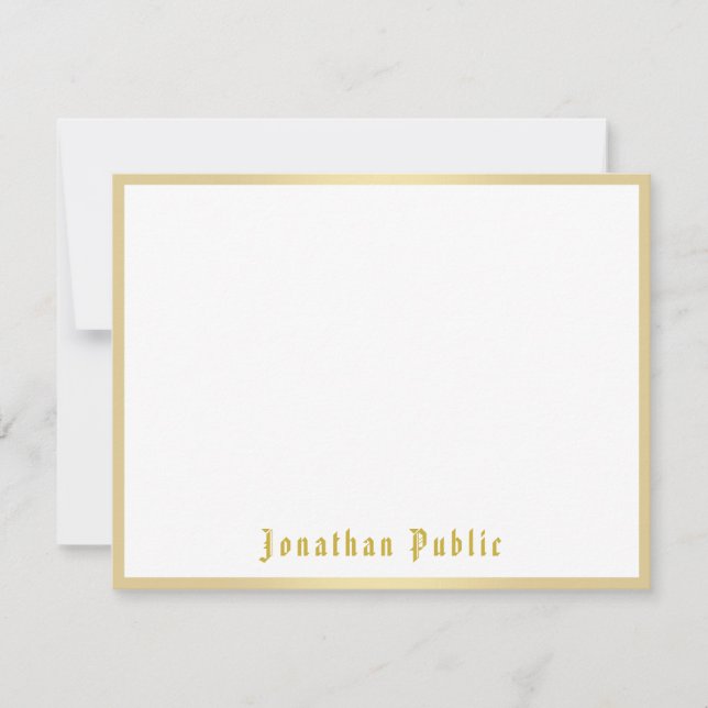 Nostalgic Look Old Style Calligraphy Script Gold Note Card (Front)