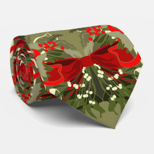 Nostalgic Mistletoe and Holly Christmas Neck Tie
