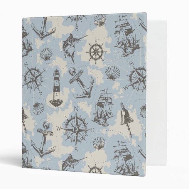 Nostalgic nautical themed blue pattern 3 ring binder (Front/Inside)