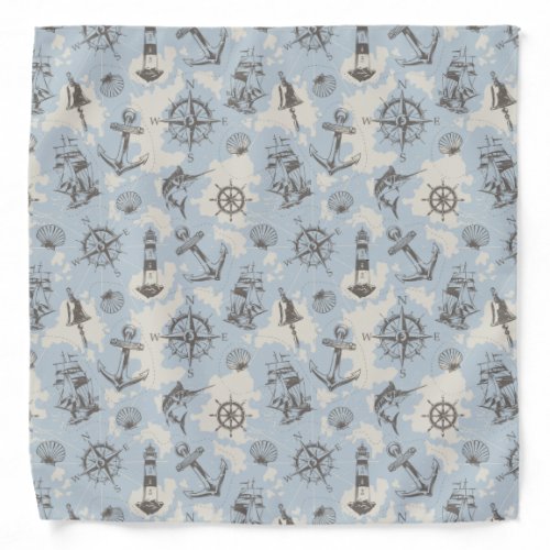Nostalgic nautical themed blue pattern bandana