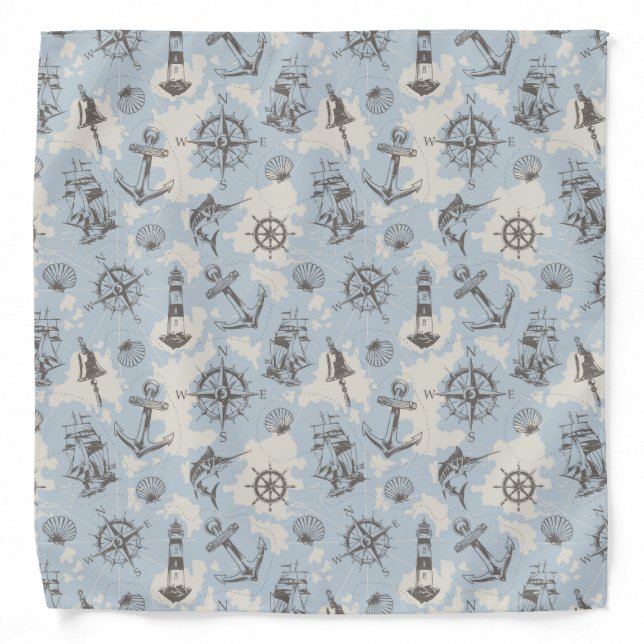 Nostalgic nautical themed blue pattern bandana (Front)