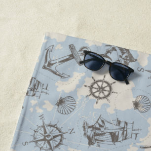 Nostalgic nautical themed blue pattern beach towel