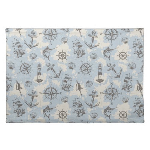 Nostalgic nautical themed blue pattern cloth placemat