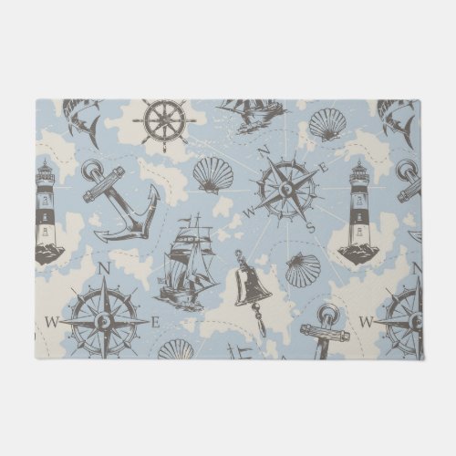 Nostalgic nautical themed blue pattern doormat