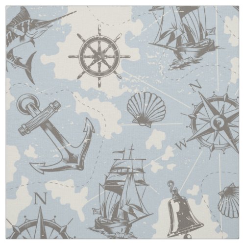 Nostalgic nautical themed blue pattern fabric