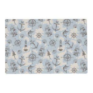 Nostalgic nautical themed blue pattern placemat