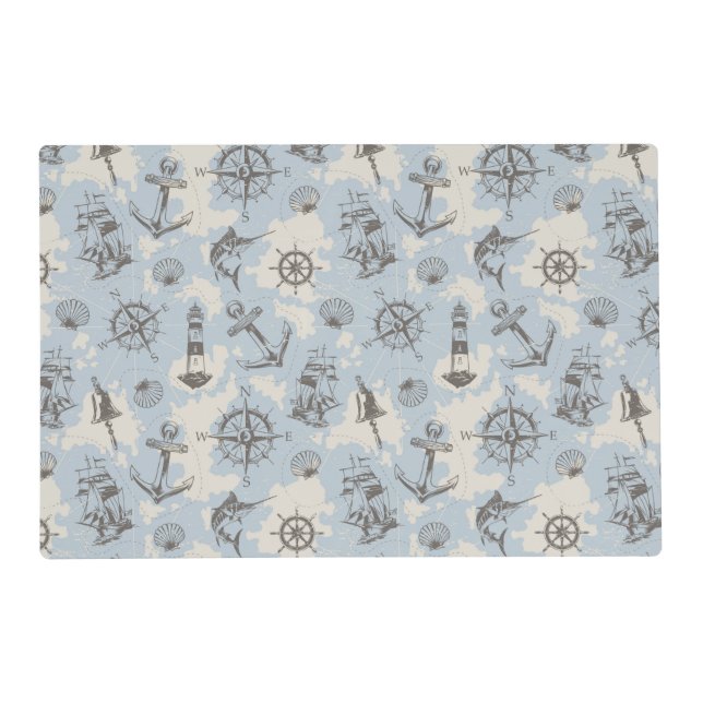 Nostalgic nautical themed blue pattern placemat (Front)