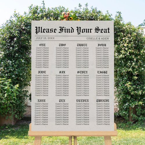 Nostalgic Newspaper Wedding Seating Chart Foam Board