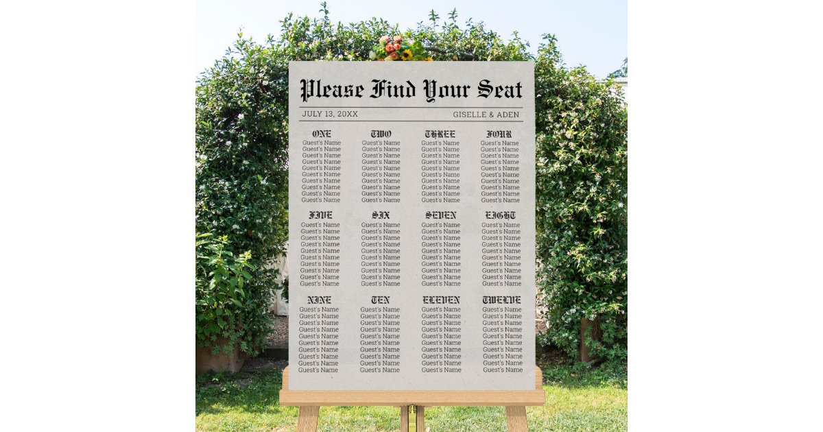 Nostalgic Newspaper Wedding Seating Chart Foam Board