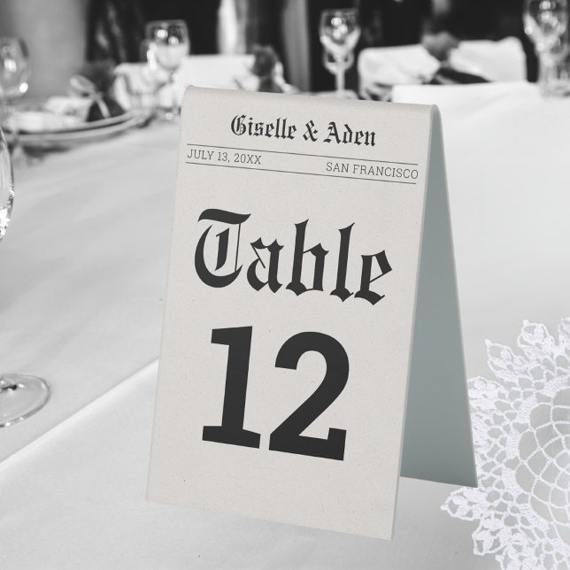 Nostalgic Newspaper Wedding Table Number Tent Sign (Nostalgic Newspaper Wedding Table Sign)