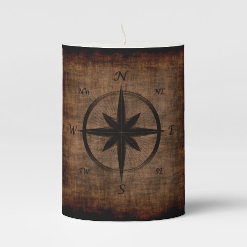 Nostalgic Old Compass Rose Design Pillar Candle