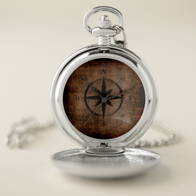 Nostalgic Old Compass Rose Design Pocket Watch (Inside)