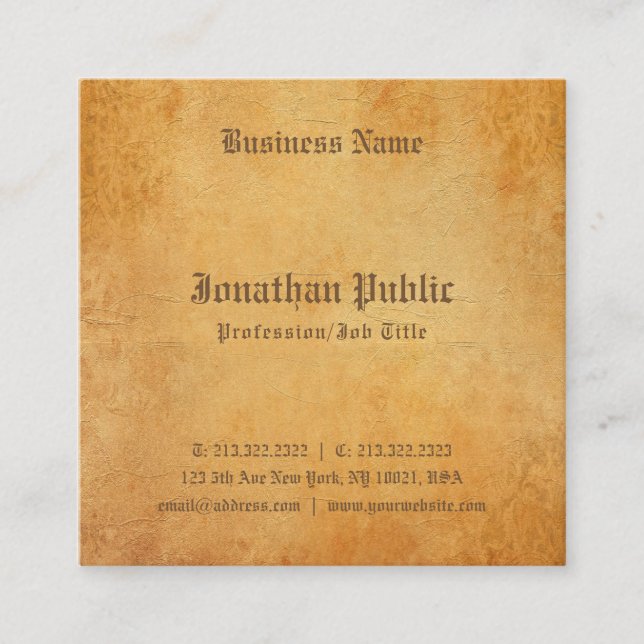 Nostalgic Old Paper Look Professional Elegant Square Business Card (Front)