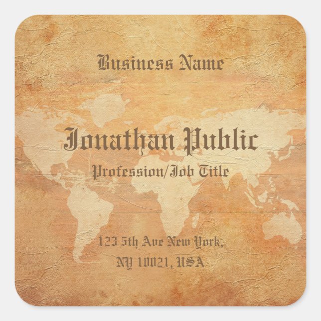 Nostalgic Old Paper Look World Map Elegant Square Sticker (Front)