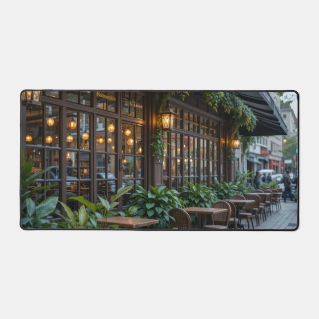 Nostalgic Peaceful Coffee Shop, Art Nouveau Inspir Desk Mat (Front)