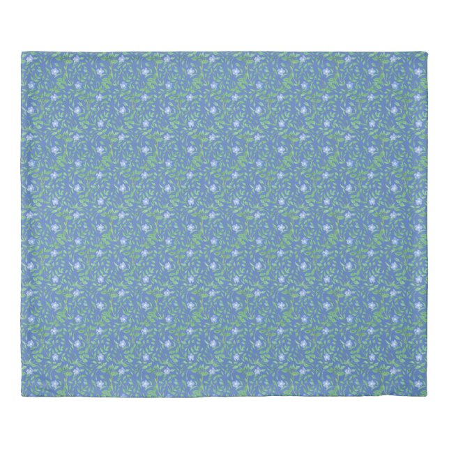 Nostalgic Periwinkle Floral Pattern on Royal Blue Duvet Cover (Front)