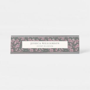 Nostalgic Pink Floral Custom Desk Name Plate
