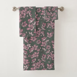 Nostalgic pink floral french country bath towel set