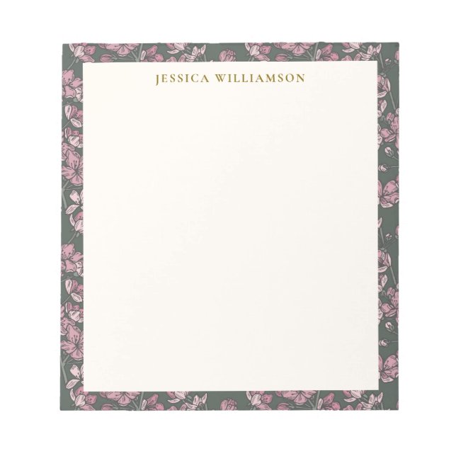 Nostalgic pink floral Personalized Name Notepad (Front)