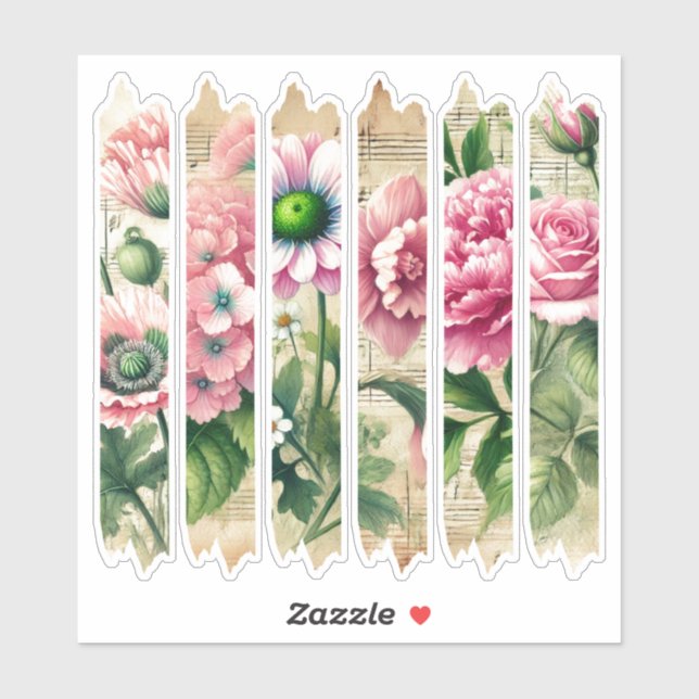 Nostalgic Pink & Green Florals Washi Tape Planner Sticker (Sheet)