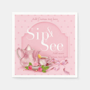 Nostalgic Pink Tea Time Sip & See Baby Party Napki Napkins